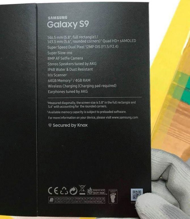 Samsung Galaxy S9 specs blev lækket med dette billede