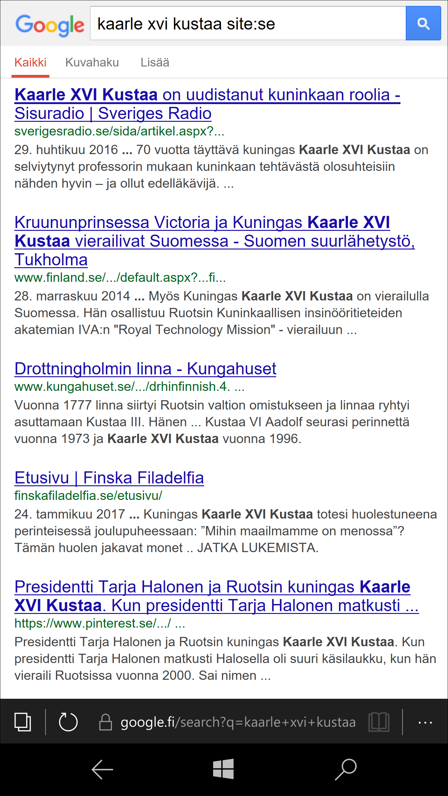 Kirjoittamalla hakuusi site:se saat tuloksia Ruotsista.