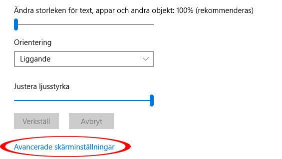 Avancerade skärminställningar i Windows 10