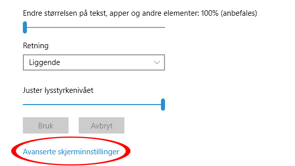 Avanserte skjerminnstillinger i Windows 10