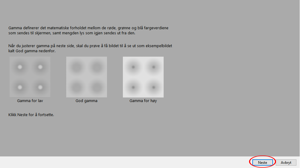 Kalibrering av skjerm i Windows.