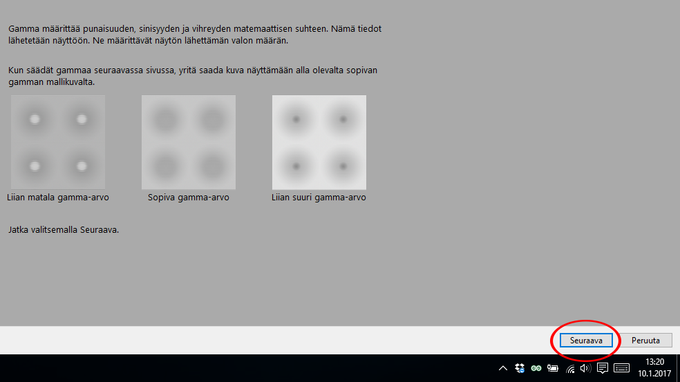 Näytön värien kalibrointi Windowsissa.
