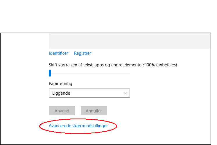 Avancerede skærmindstillinger i Windows 10