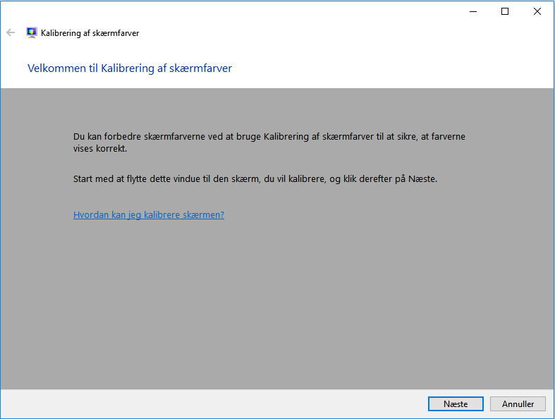 Kalibrering af skærm i Windows.