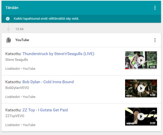 Listasta voi poistaa esimerkiksi tiedot YouTube-katseluista.