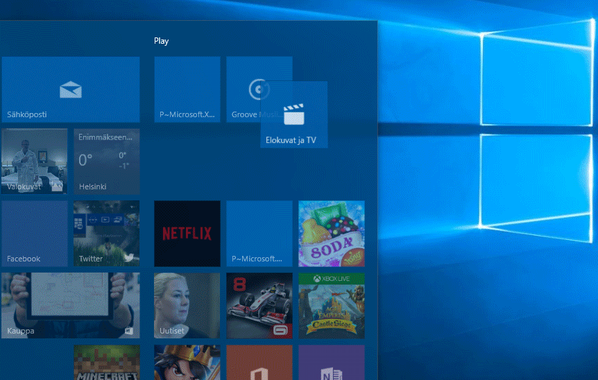 Kansioita Windows 10:n aloitusnäyttöön