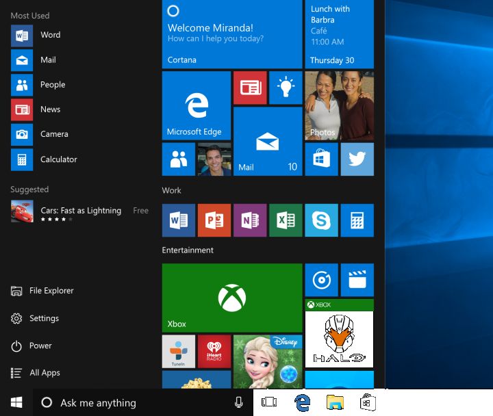 Windows 10 Startmenu ENG