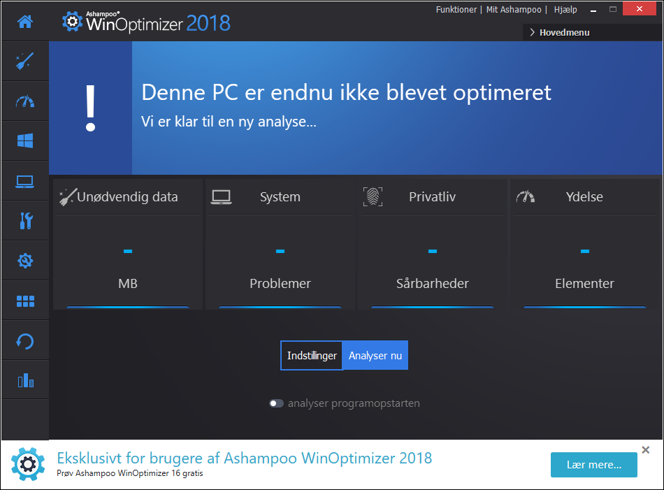 Optimering av pc Ashampoo WinOptimizer