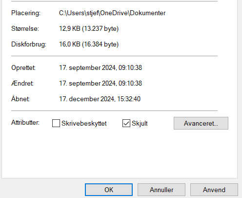 Skjul mapper og filer