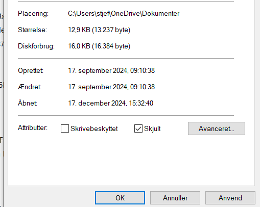 Skjul mapper og filer