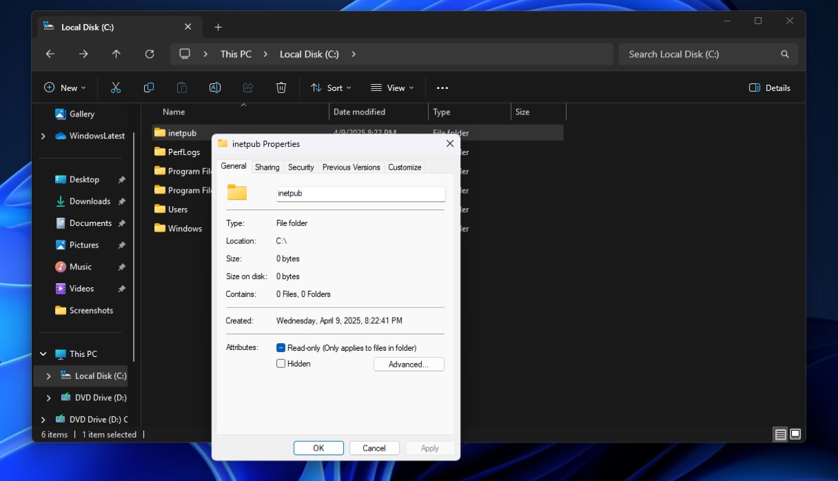 Mappen Inetpub dukker op i Windows 11, når du har opdateret systemet. Mappen er tom, men den tjener alligevel et formål.