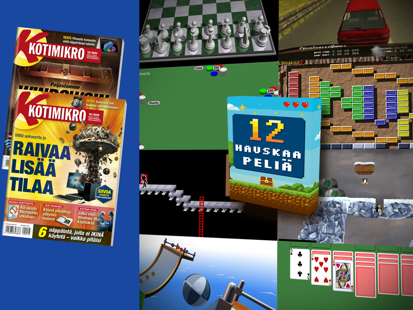 Viihdyttävässä usb-muistitikussa on 12 klassikkopeliä.