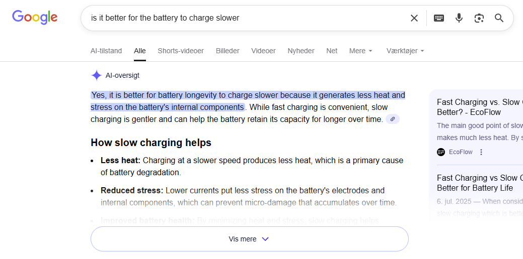 Joku unohti kertoa Googlen tekoälylle uudesta tutkimuksesta, joten kun etsit fiksuinta tapaa ladata puhelimesi, tekoäly kehottaa lataamaan sen hitaasti.