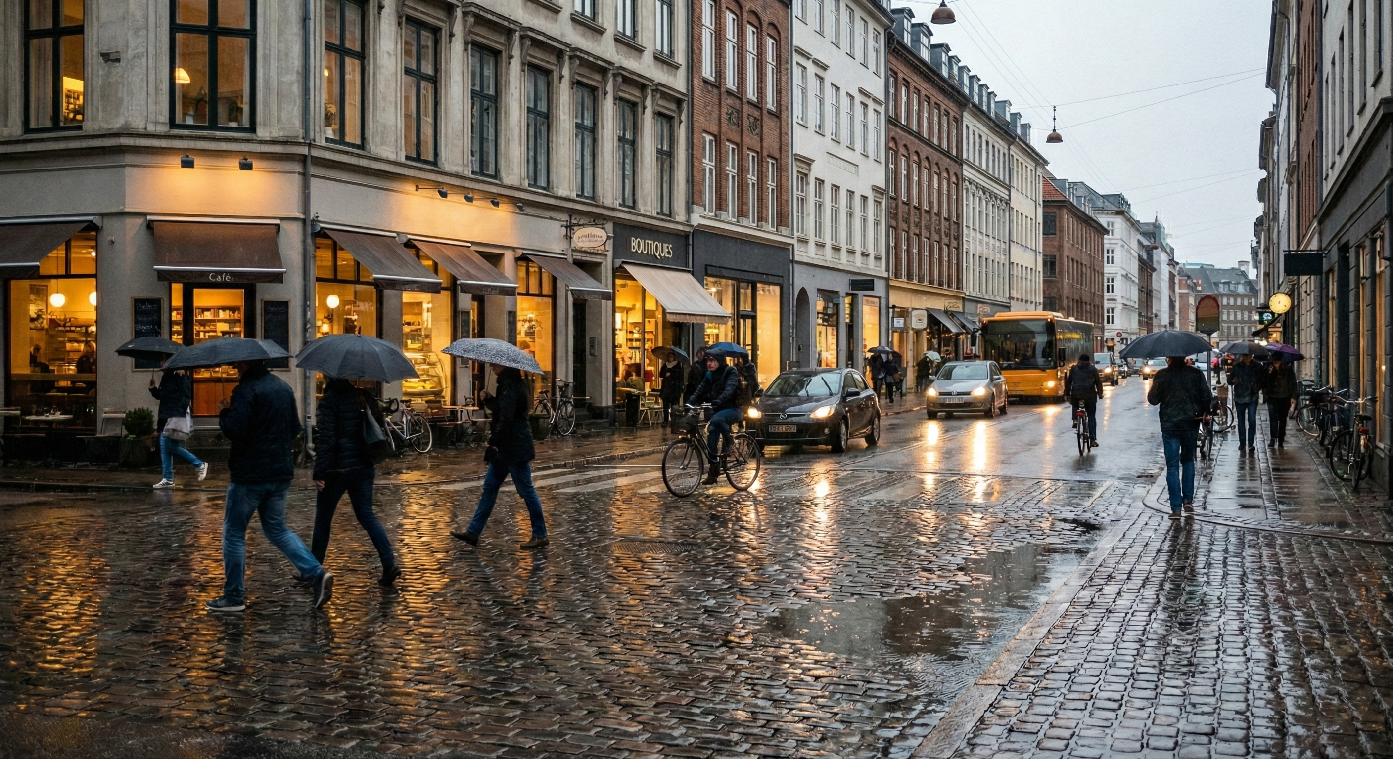 regnvejr i byen.