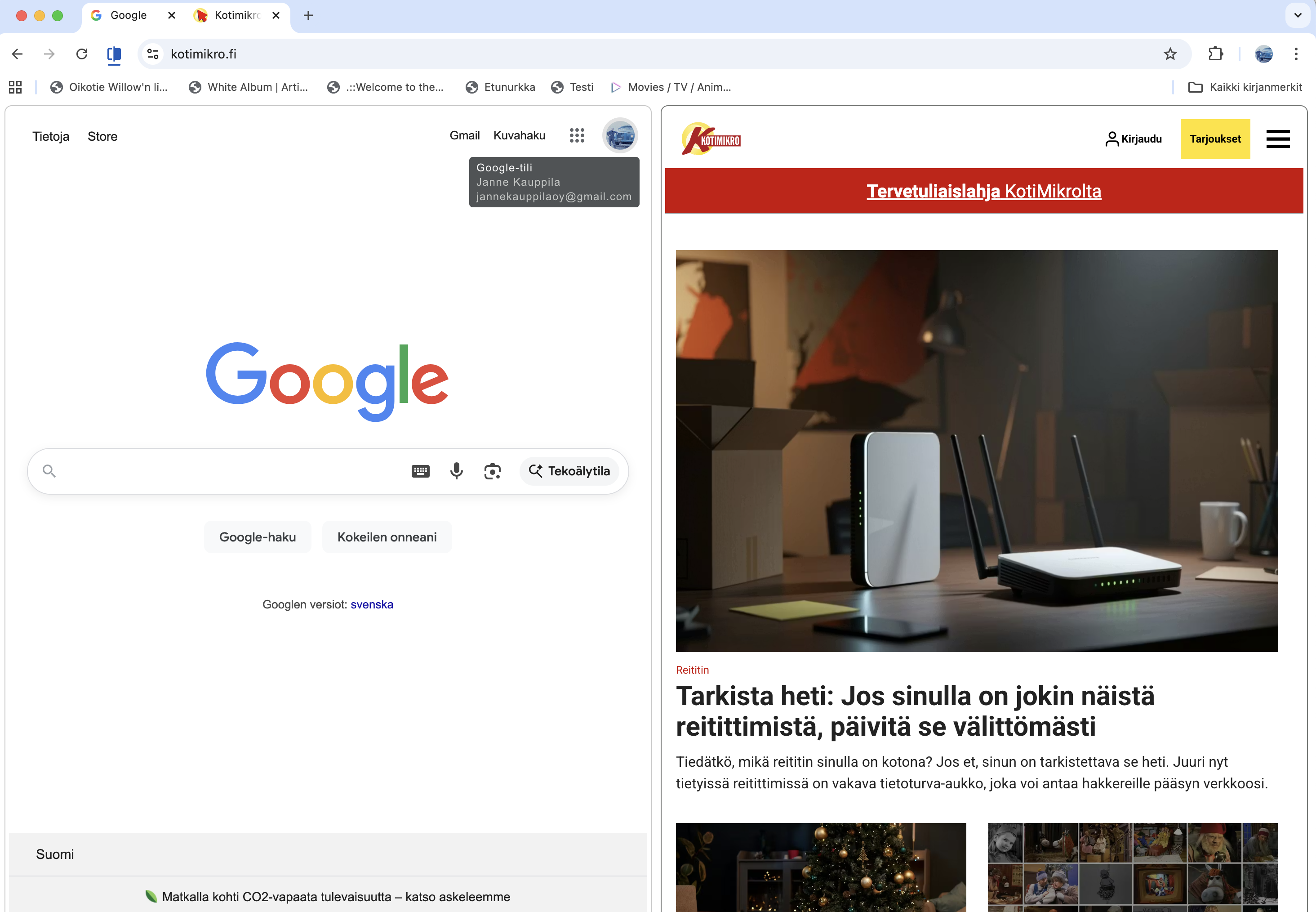 Chromen jaettu näkymä