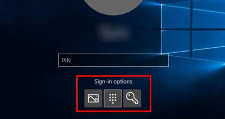 Låseskærmens muligheder for at logge ind.