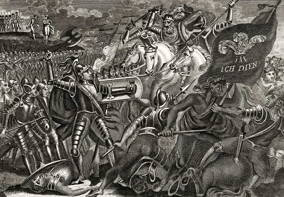 Edvard, ”den svarte prinsen”, möter den blinde kung Johan av Böhmen.