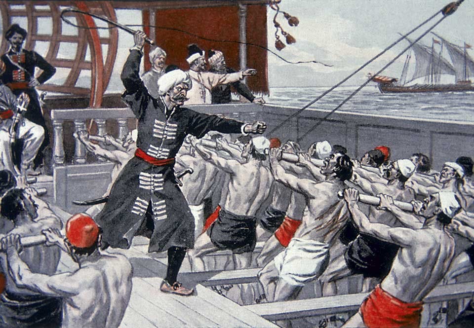 Barbareskpiraterna som anfaller handelsfartyg i Medelhavet