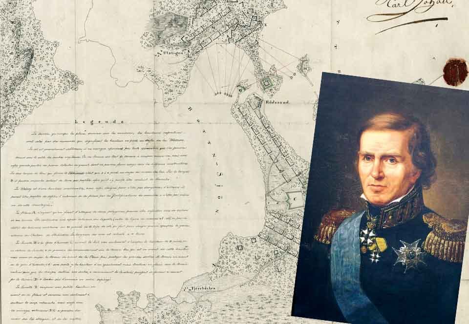 Projektplan från 1819 och en bild på Baltzar von Platen Projektplan från 1819 och en bild på Baltzar von Platen