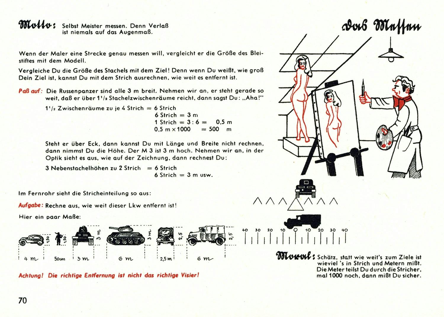 Sida ur Tigerfibel där avståndsbedömning för riktaren jämförs med konstnärens.