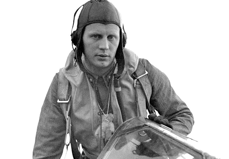 Hasse Wind i cockpiten på sin Buffalo.