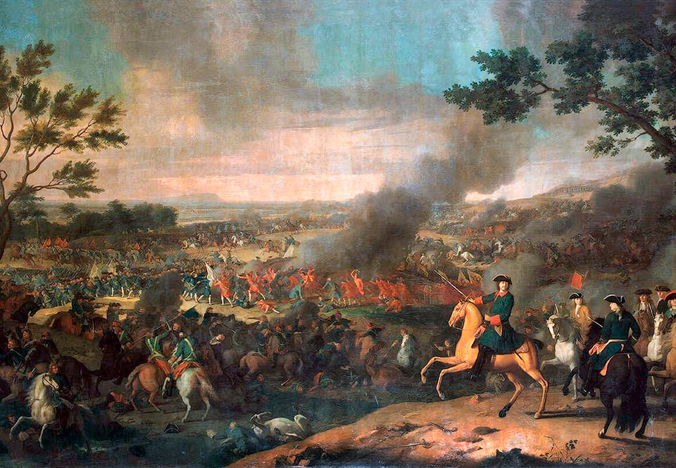 Tsar Peter den store i förgrunden under slaget vid Poltava