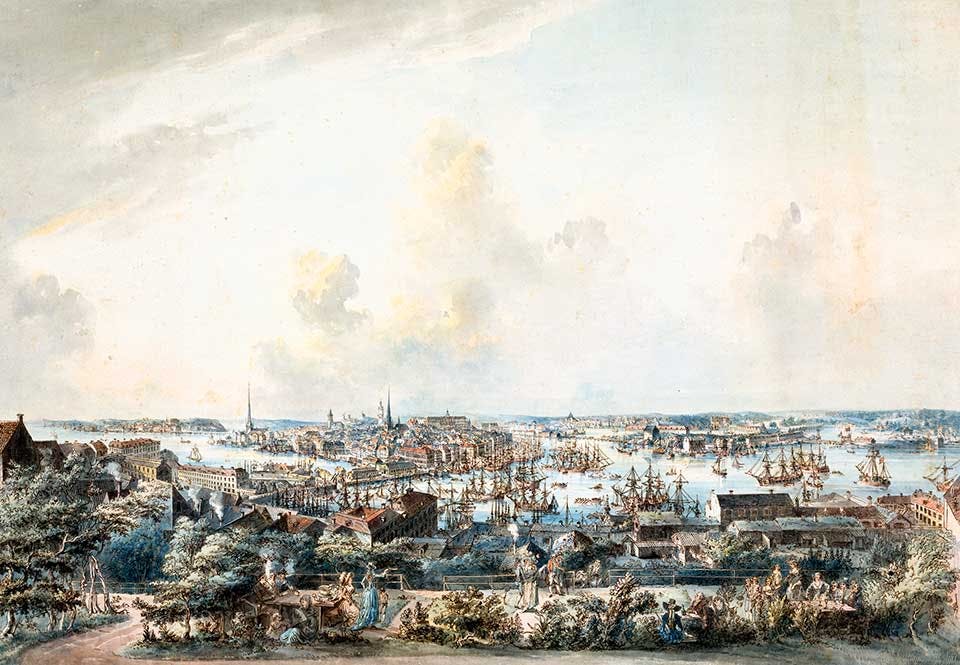 Vy över Stockholm från Mosebacke på Södermalm