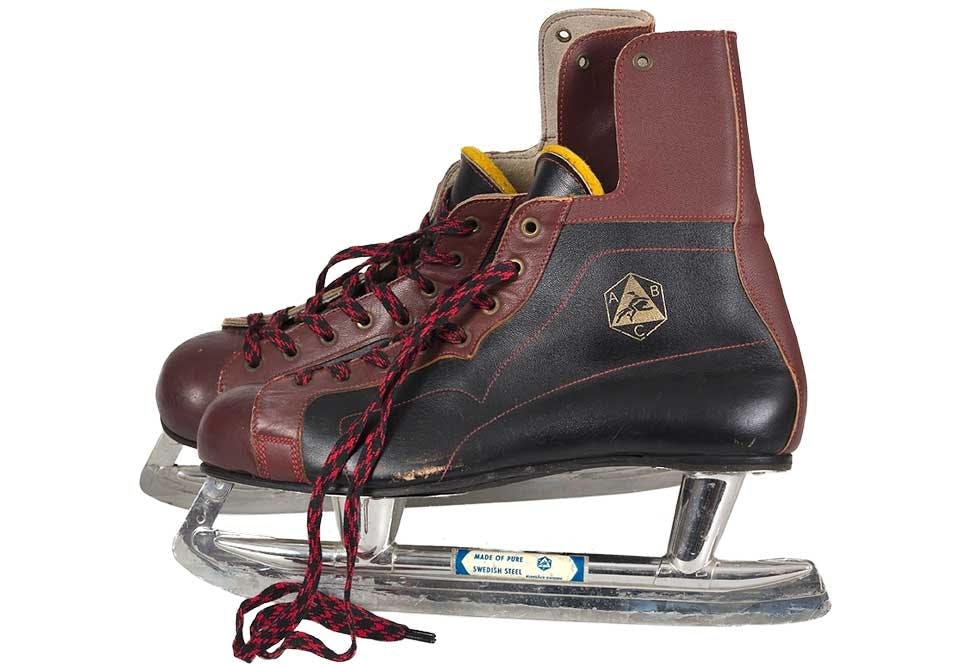 Hockeyskridskor från 1950-talet, tillverkade i ABC-fabrikerna, Kungälv.