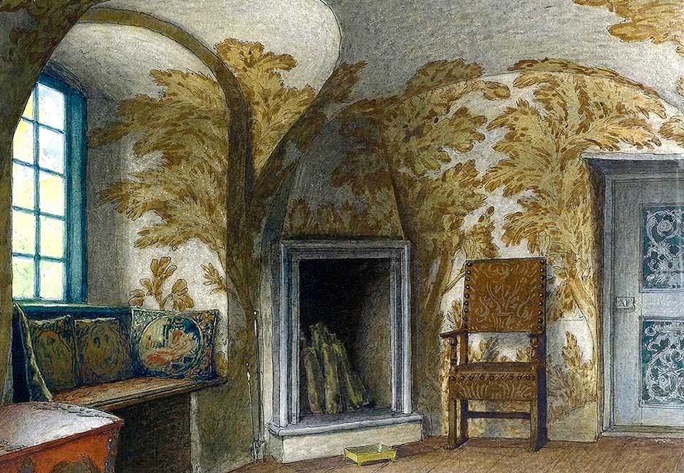 Interiör på Rydboholms slott, på en målning från 1934 av Ferdinand Boberg.
