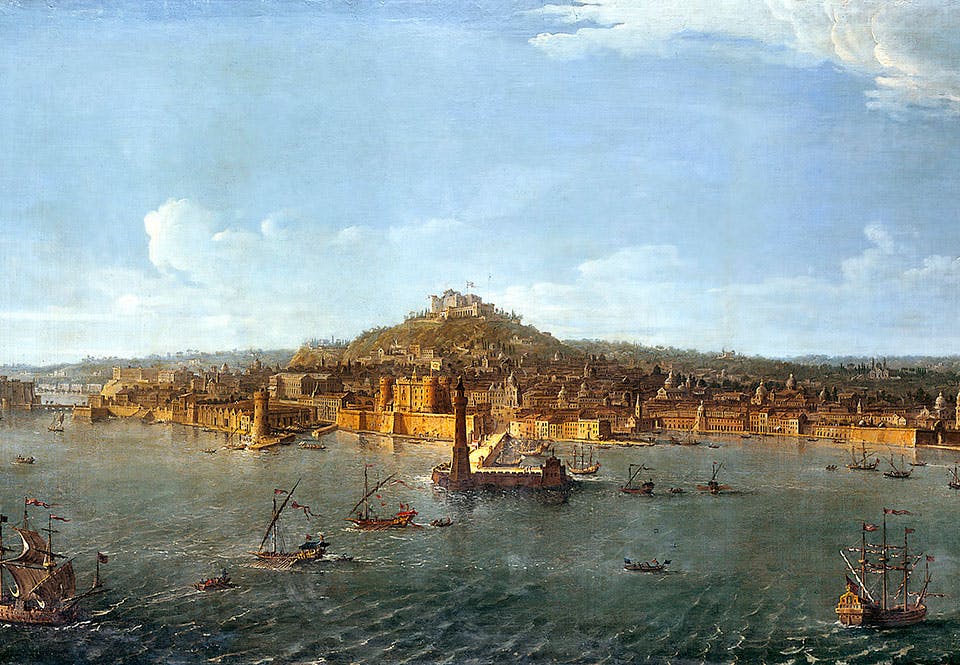 Vid tiden för resan var Neapel Europas tredje största stad. Målning av Antonio Joli (1700–77).