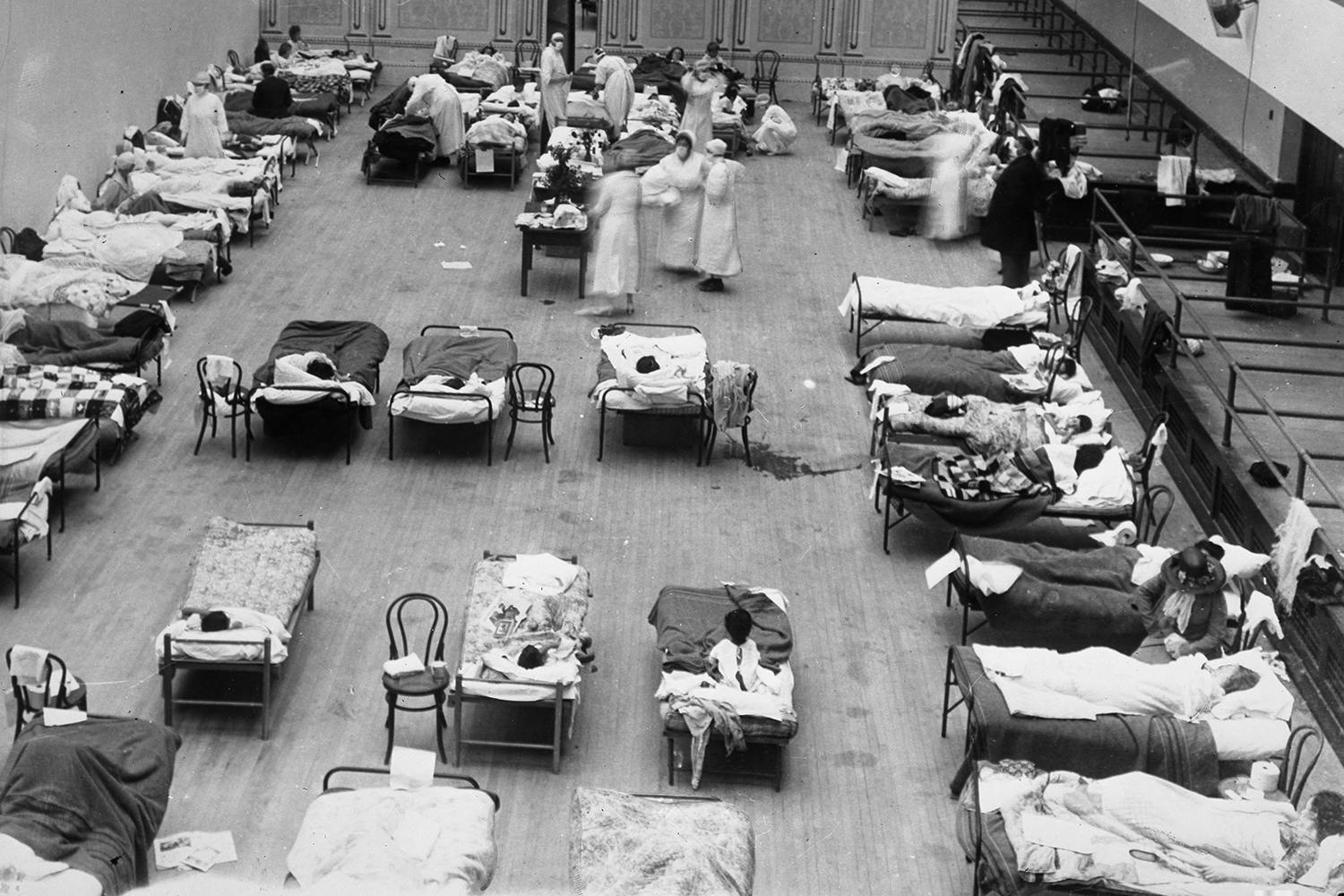 Offer för spanska sjukan i Oakland Municipal Auditorium 1918.