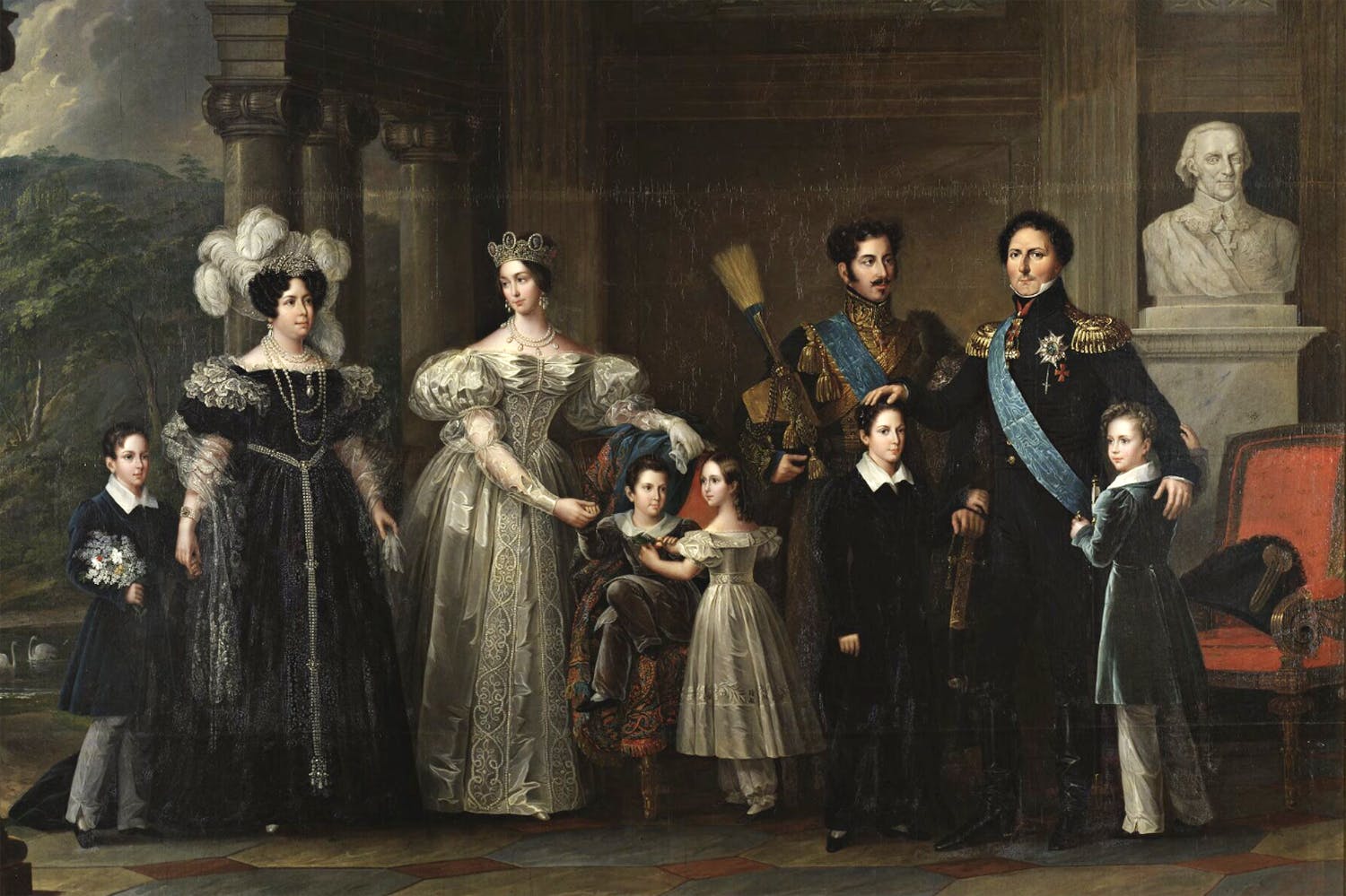 Bernadotteska familjetavlan målad 1837 med Karl XIV Johan och den blivande Oscar I.