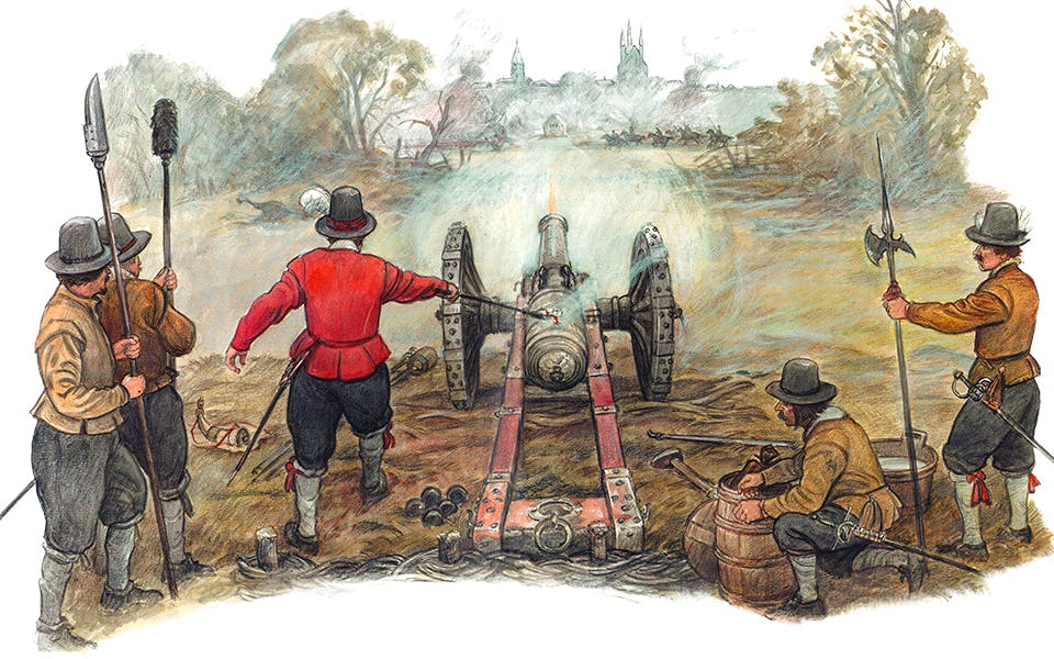 Eldgivning från en av Hertig Karls artilleripjäser