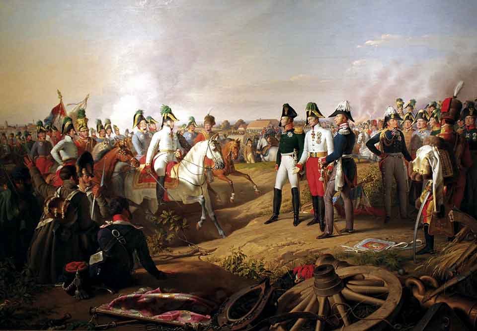 Fältmarskalk Schwarzenberg möter Rysslands, Österrikes och Preussens monarker efter segern vid Leipzig