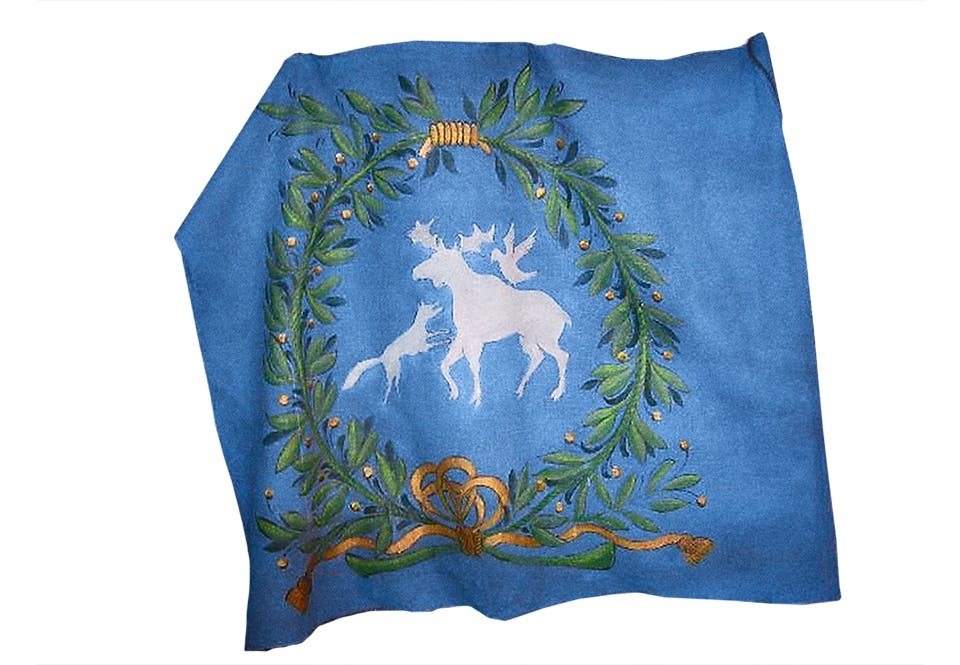 fana Kopia av en fana som fördes av Armfeldts karoliner under fälttåget 1718.