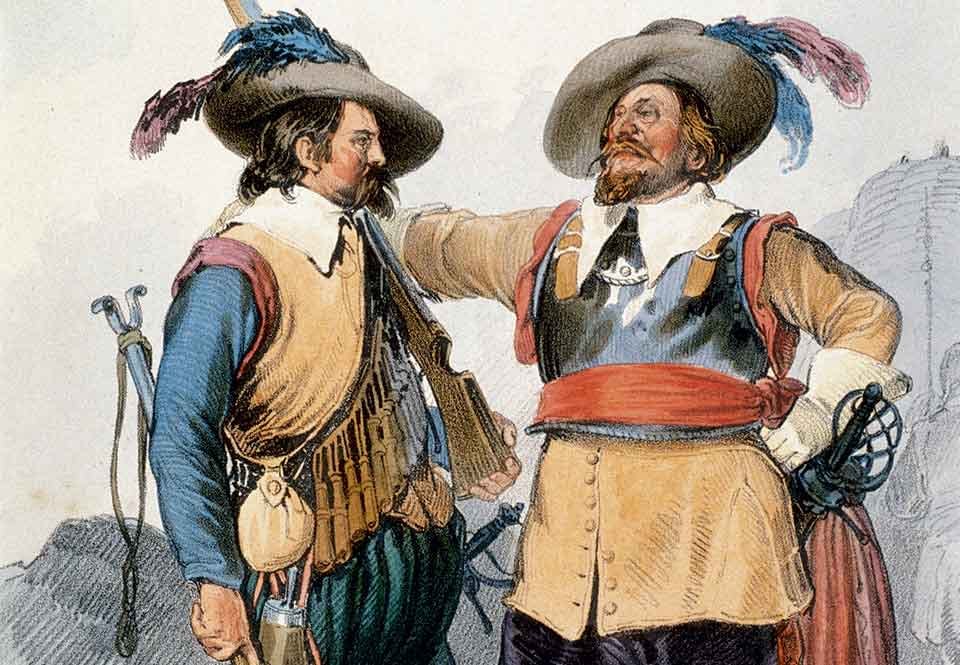 musketerare och en kavalleriofficer från trettioåriga kriget. musketerare och en kavalleriofficer från trettioåriga kriget.