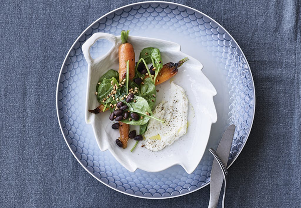 Salade geroosterde wortel spinazie en ricotta