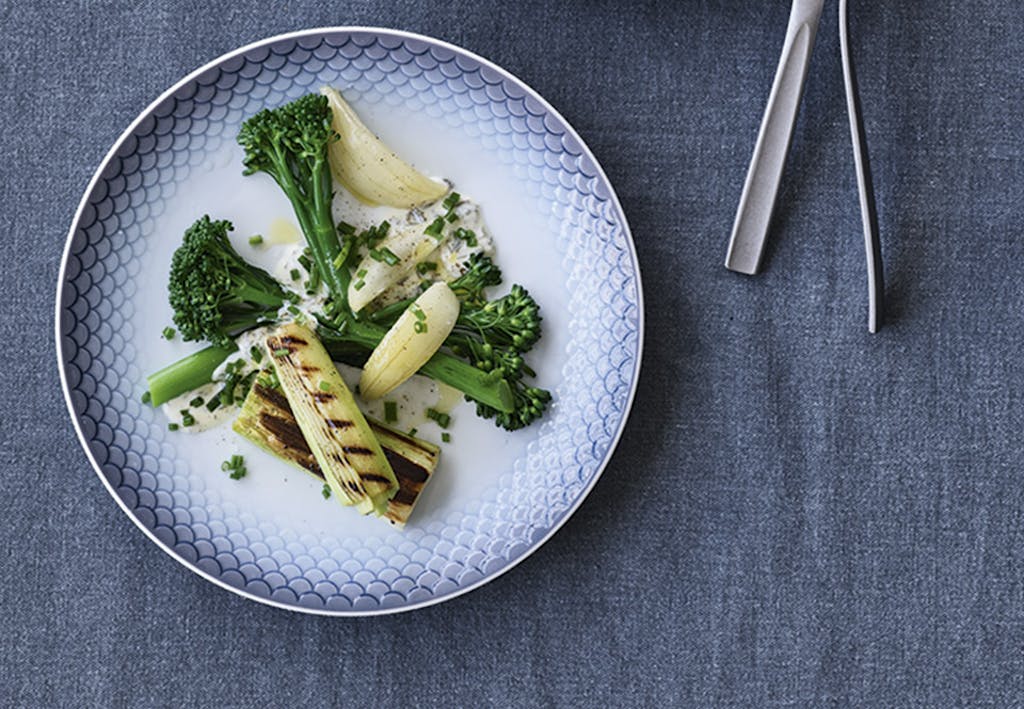Salade van bimi en gestoomde prei