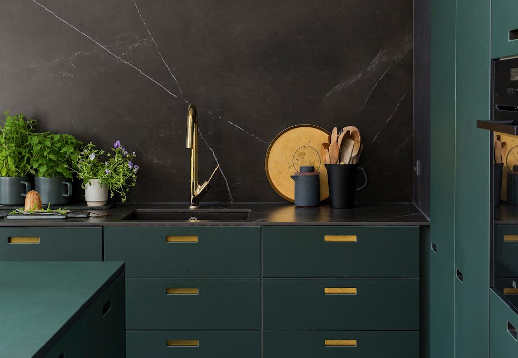 andshufl linoleum keuken in flesgroen