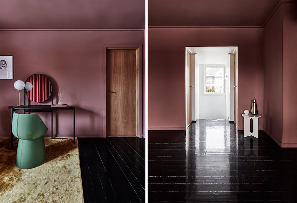 Warm Blush wanden, Lady van Jotun, Hay kruk