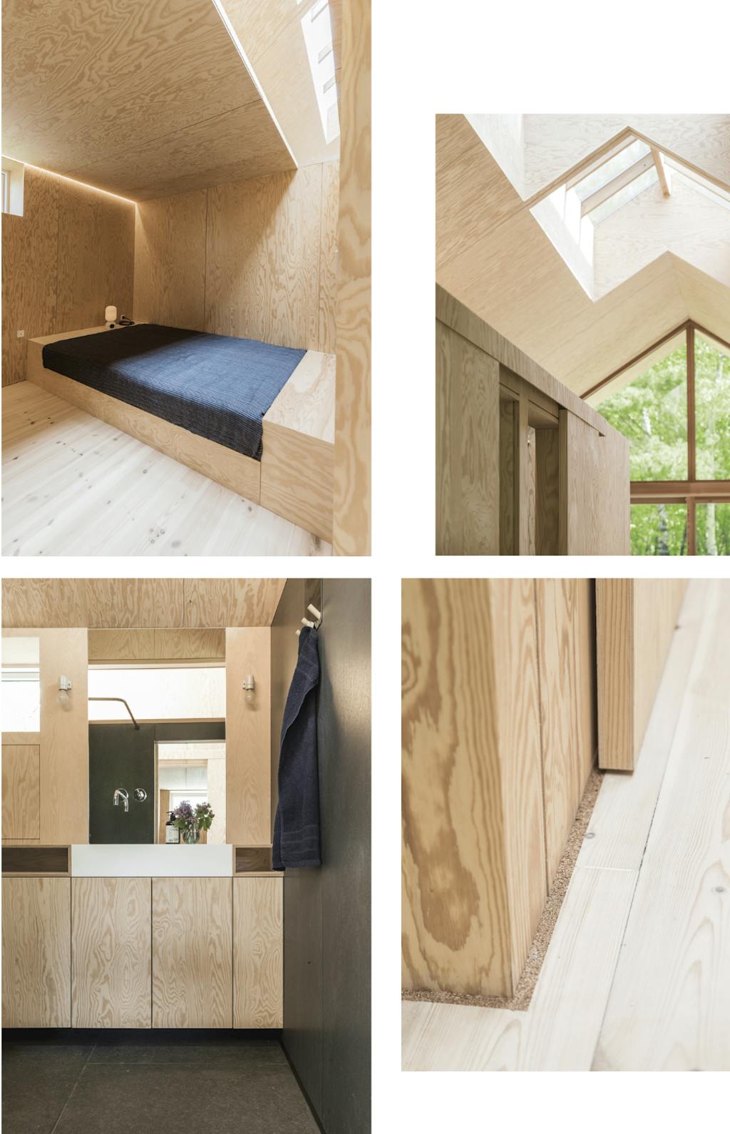 houtenwoning met puntdak en dakramen