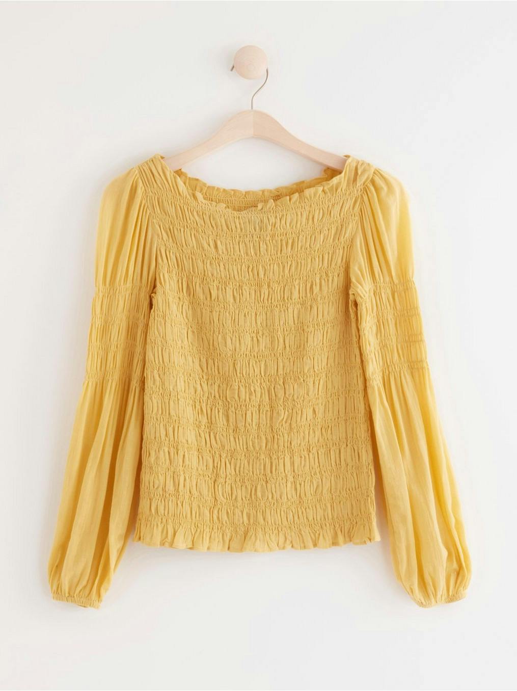 Lindes gul bluse smock vaffelsøm ballongermer