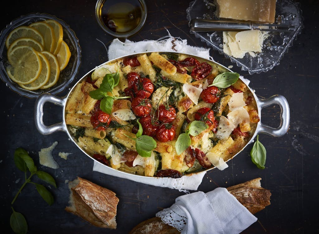 Alt i en-grateng med pasta