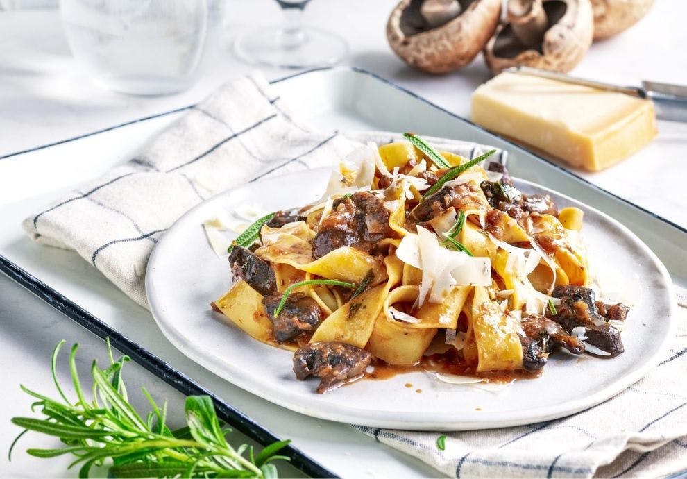 Oppskrift på pasta med portobelloragu