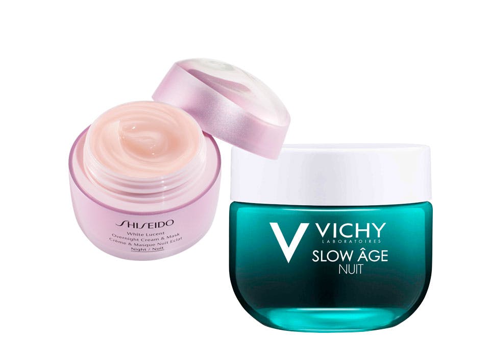 White Lucent Overnight Cream & Mask fra Shiseido og Slow Âge Nuit krem fra Vichy