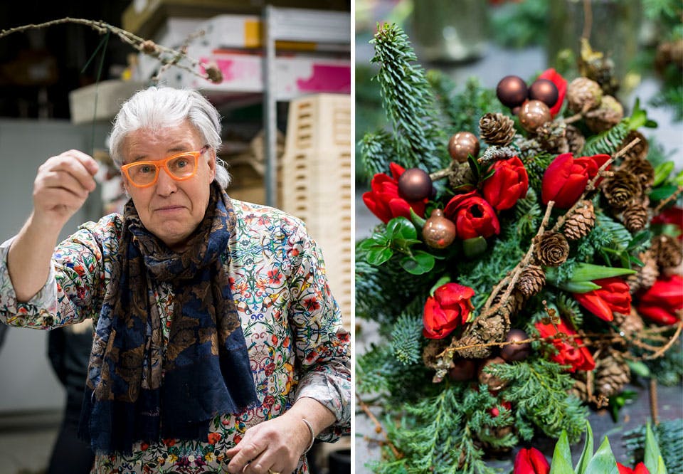 Finn Schjøll lager julebuketter på juleverksted