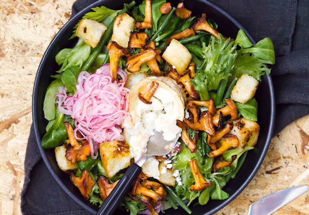 salat med kantarell oppskrift