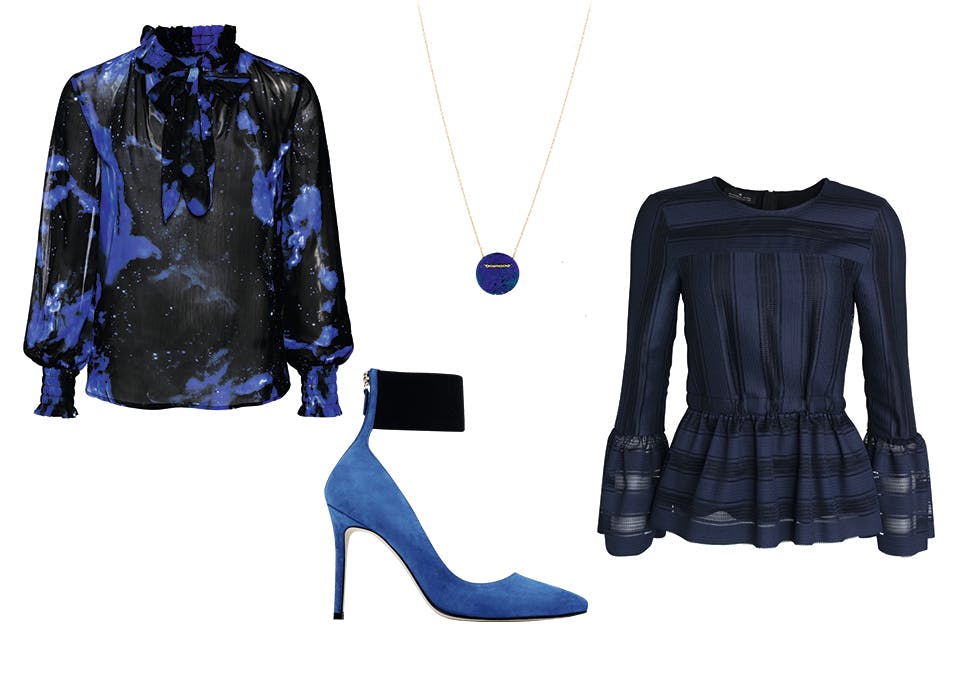 Ekstra pyntet! tilbehør høstmote 2017, blå pumps Repetto, bluse limited edition Kappahl