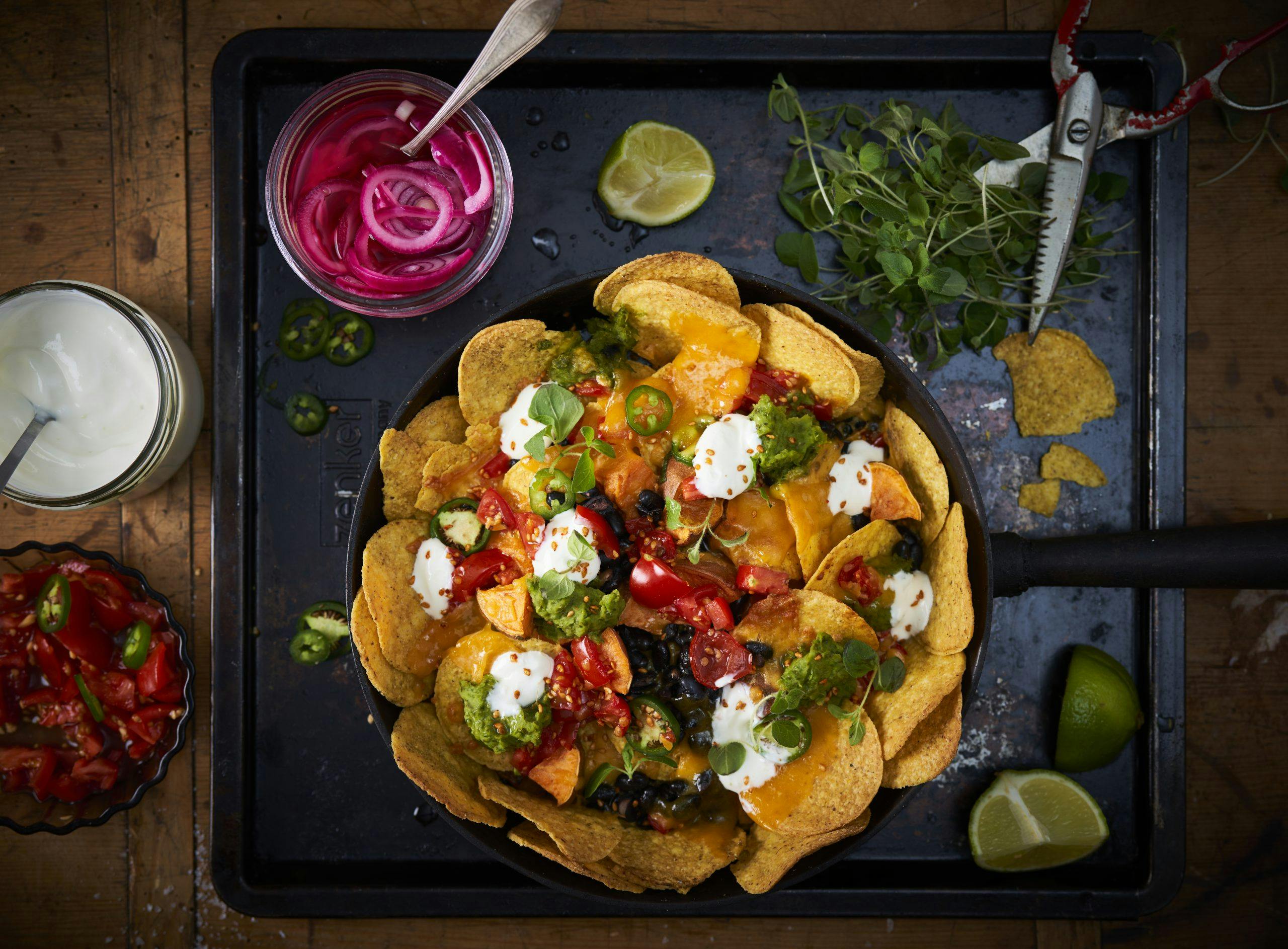 nachos med bønner og søtpotet