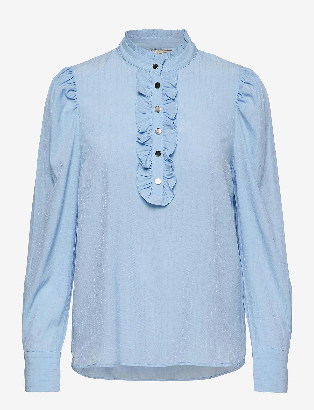 Freequent blå skjorte rysjer puffermer